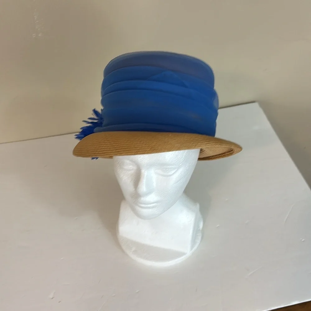 Vintage Mr Kurt Original  Union Made Straw? Cloche Hat with Tulle and Flowers